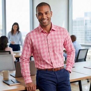 Peter Blair Mens Pink White Plaid Long Sleeve Button Up Shirt Richmond‎ VA Large